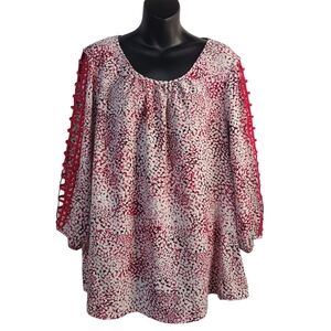 Olivia & Martin Blouses Women's Pink White Cut-out 3/4 Sleeve Size 2X